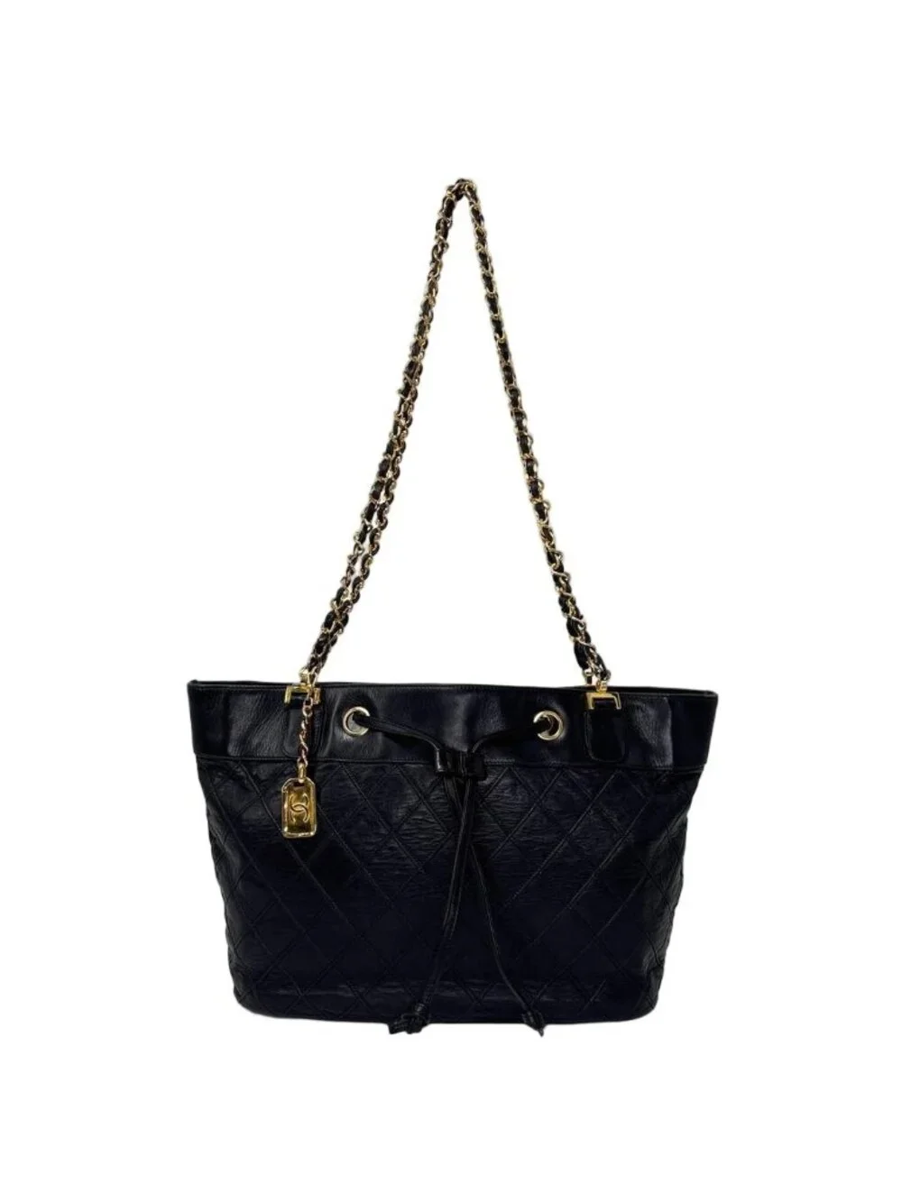 Chanel Bicolor Chain Tote Shoulder Bag Black